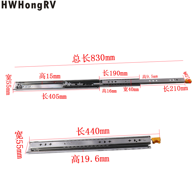 HC-5303T Corredera de bola de alta resistencia, totalmente extraíble, de tres secciones, para autocaravanas