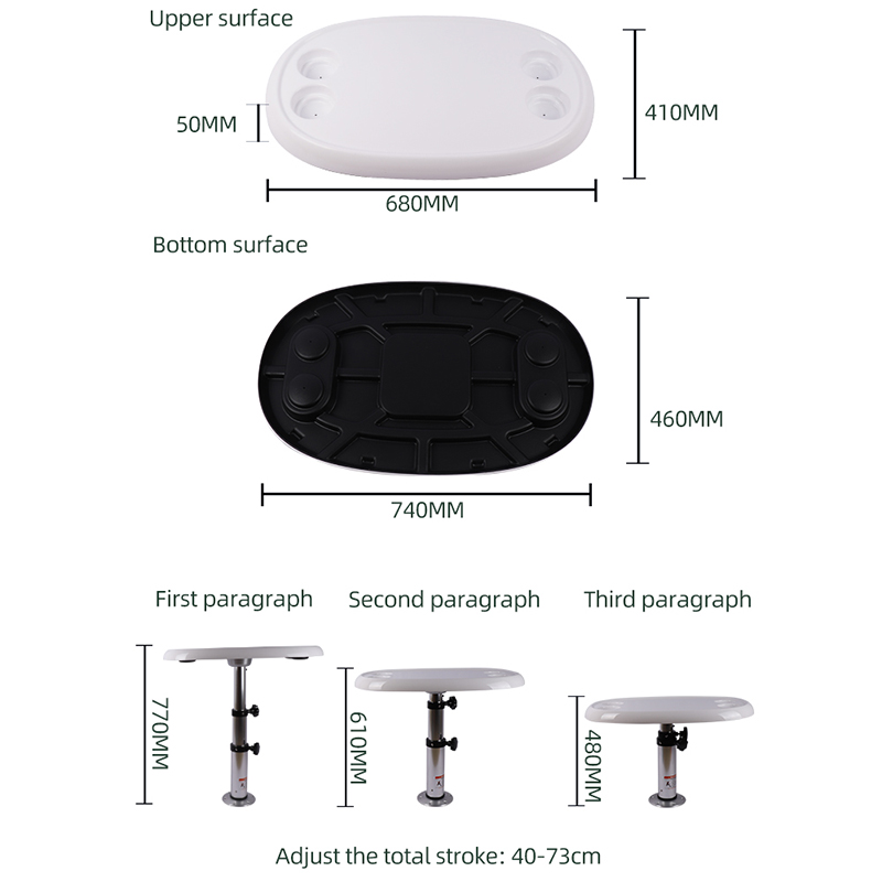 HT-M02+HT-BSO El sistema de mesa plegable extraíble para vehículos marinos y autocaravanas con 4 portavasos está hecho de ABS y aluminio que se puede levantar y bajar