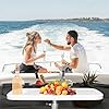 Mesa para barco extraíble, mesa rectangular para pontón de 34 x 18 pulgadas, mesa para vehículos recreativos marinos, parte superior grande con portavasos incorporados, soporte para teléfono ABS impermeable y antienvejecimiento