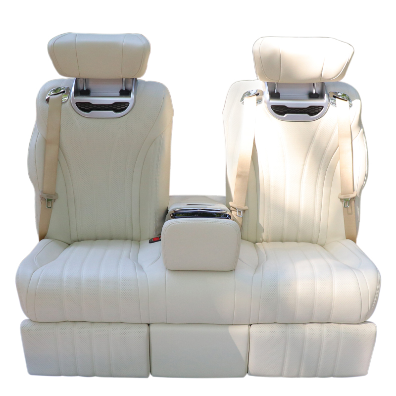 El asiento trasero del asiento de aviación de doble asiento del vehículo comercial se puede aplanar cuando el asiento del monovolumen de la cama está ventilado con un gabinete oculto con cinturón calefactable