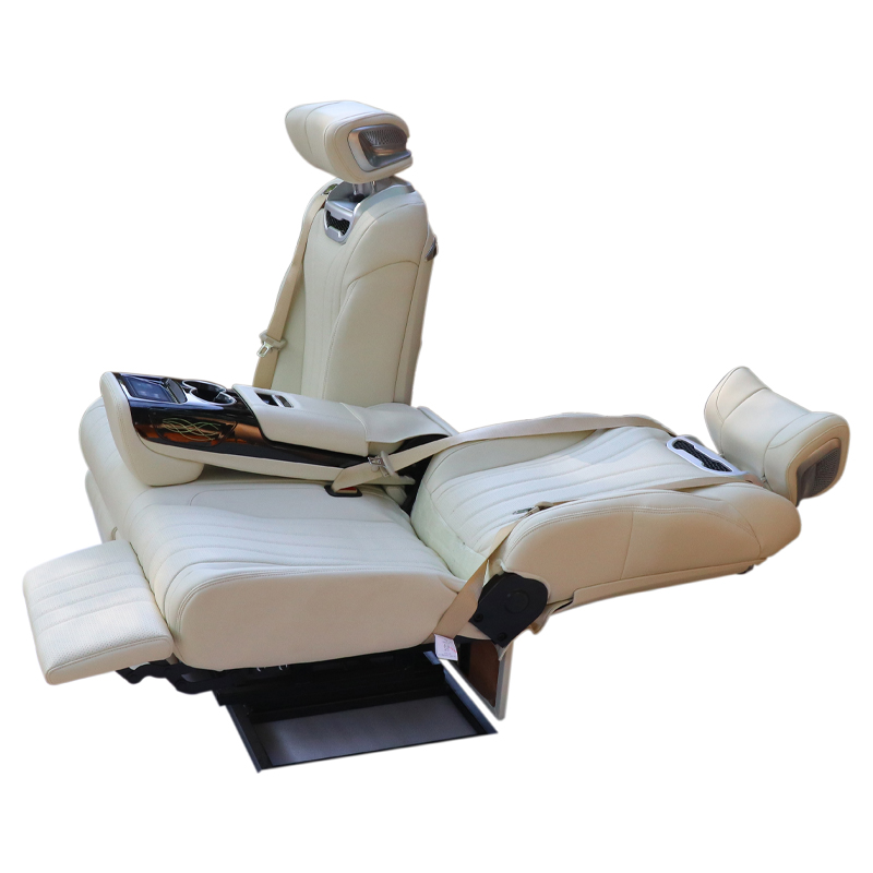 El asiento trasero del asiento de aviación de doble asiento del vehículo comercial se puede aplanar cuando el asiento del monovolumen de la cama está ventilado con un gabinete oculto con cinturón calefactable