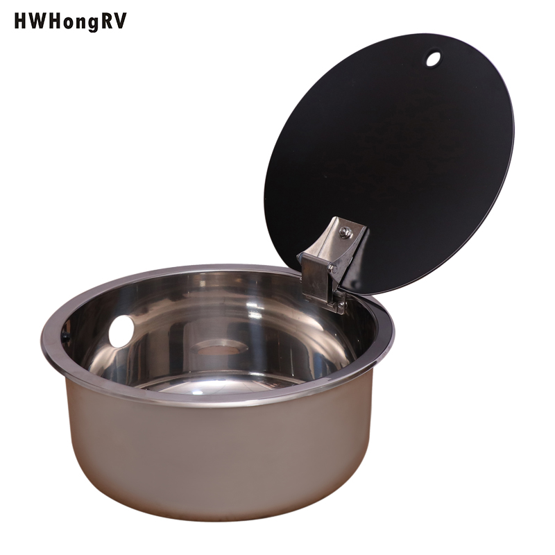 HWHongRV accesorios caravana autocaravana Campervan Fregadero de acero inoxidable con tapa de cristal lavabo plegable para barco grifo integrado