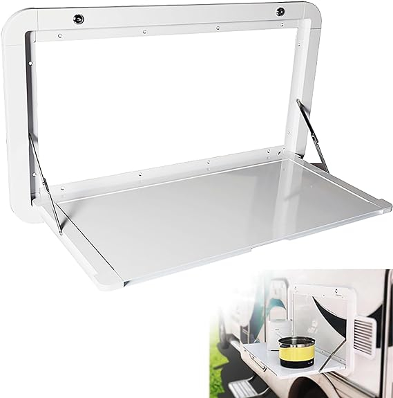 Mesas plegables para vehículos recreativos, mesa montada en la pared para picnic exterior de autocaravana de 31,5 x 17,7 pulgadas, mesa de pared plegable de aleación de aluminio de primera calidad, kit de mesa de pared con cerradura para autocaravanas y autocaravanas