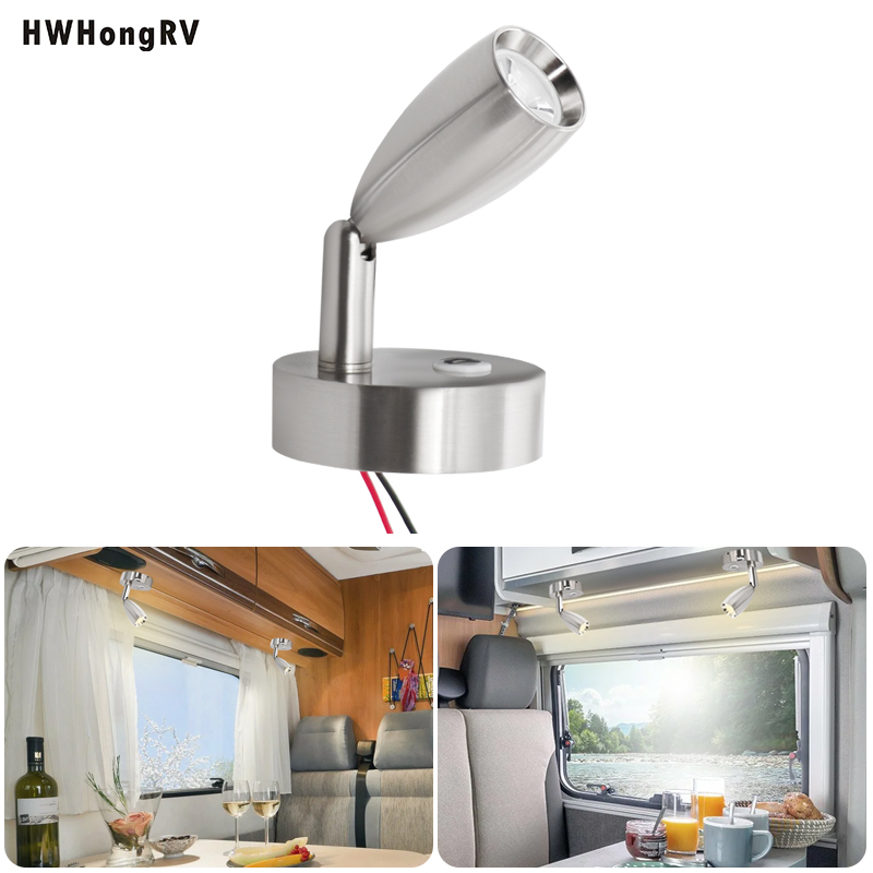 HWHongRV Lámpara de lectura RV LED Luz de noche Barco Camper Remolque Autocaravana Foco interior 2W Interruptor blanco cálido 10-30V Montaje en superficie