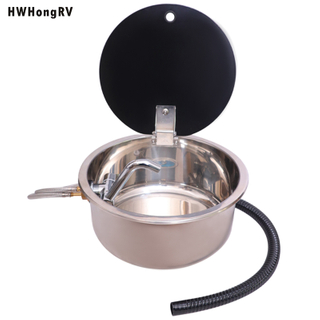 HWHongRV accesorios caravana autocaravana Campervan Fregadero de acero inoxidable con tapa de cristal lavabo plegable para barco grifo integrado