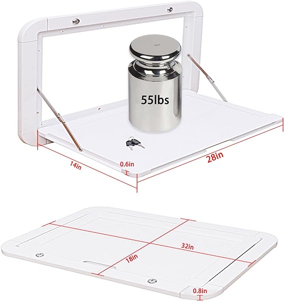 Mesas plegables para vehículos recreativos, mesa montada en la pared para picnic exterior de autocaravana de 31,5 x 17,7 pulgadas, mesa de pared plegable de aleación de aluminio de primera calidad, kit de mesa de pared con cerradura para autocaravanas y autocaravanas
