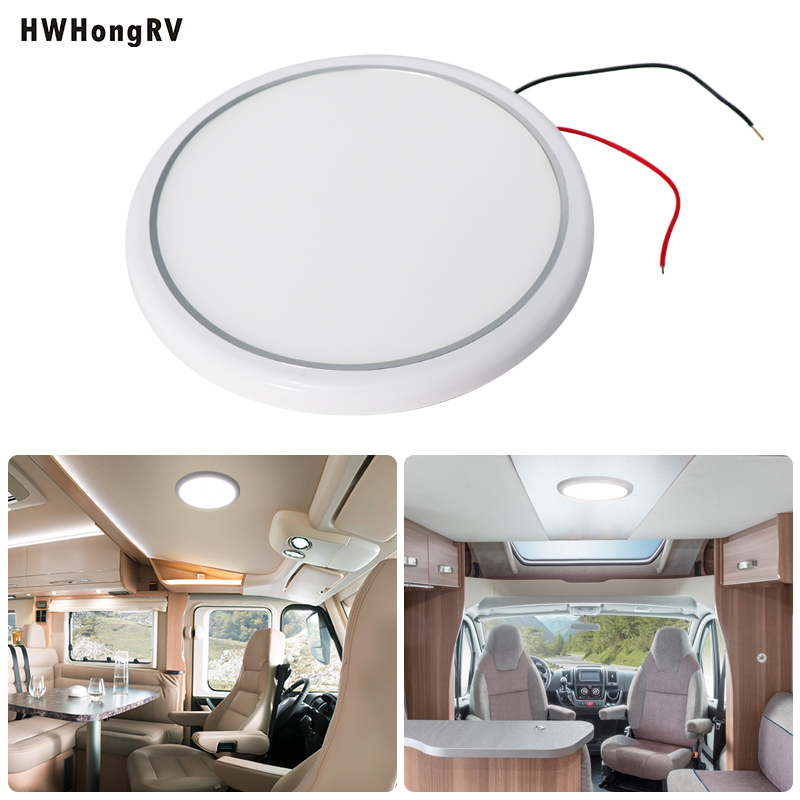 HWHongRV Dia.6.5in LED lectura techo de coche caravana autocaravana furgoneta remolque Interior 10-30V cúpula techo luz de techo lámpara de lectura dinámica