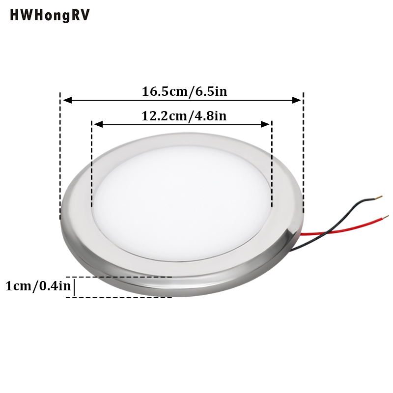 HWHongRV-Lámpara de techo LED de 12V, 6,5 pulgadas, Interior para camión y remolque, luz LED de 5W, montaje en techo de 4000K para yate