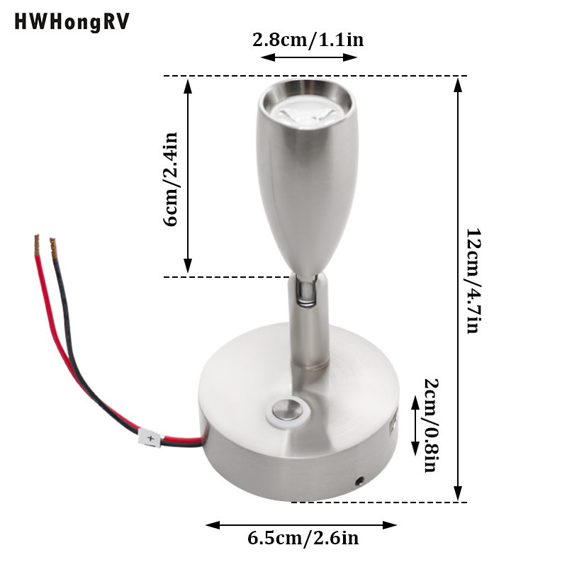 HWHongRV Lámpara de lectura RV LED Luz de noche Barco Camper Remolque Autocaravana Foco interior 2W Interruptor blanco cálido 10-30V Montaje en superficie