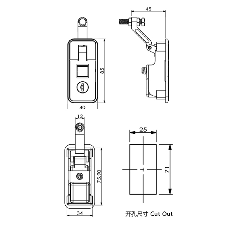 HW-2960-BK---Cerradura de puerta de apriete tipo compresión