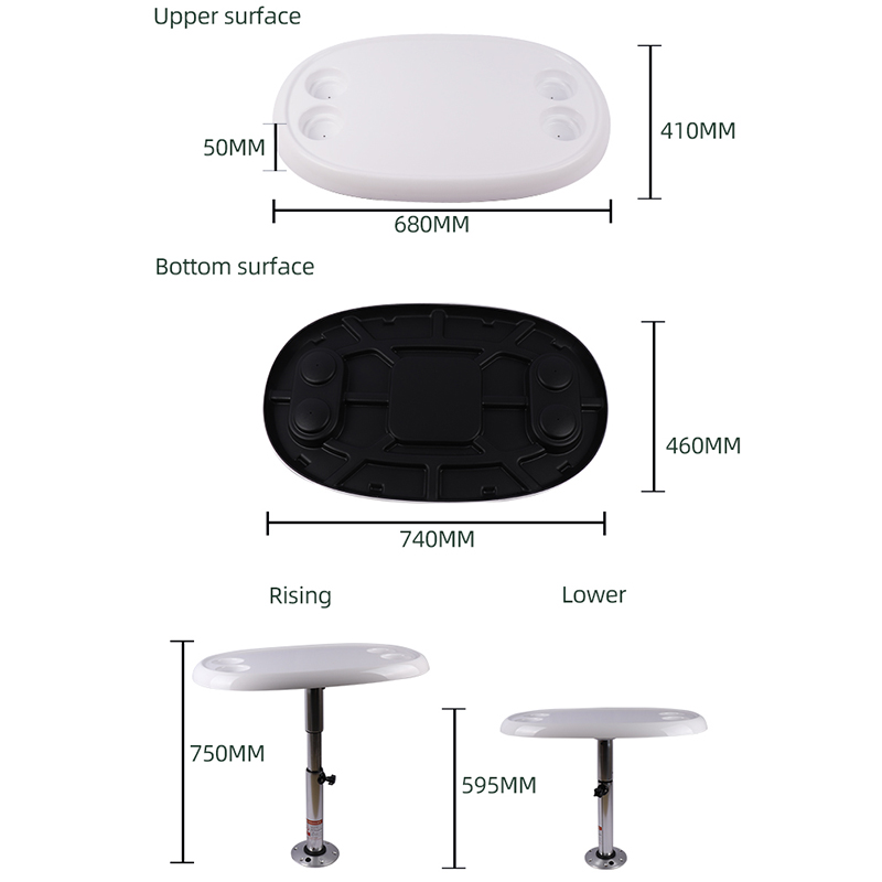 HT-M01N+HT-BSO El sistema de mesa plegable extraíble para vehículos marinos y autocaravanas con 4 portavasos está hecho de ABS y aluminio