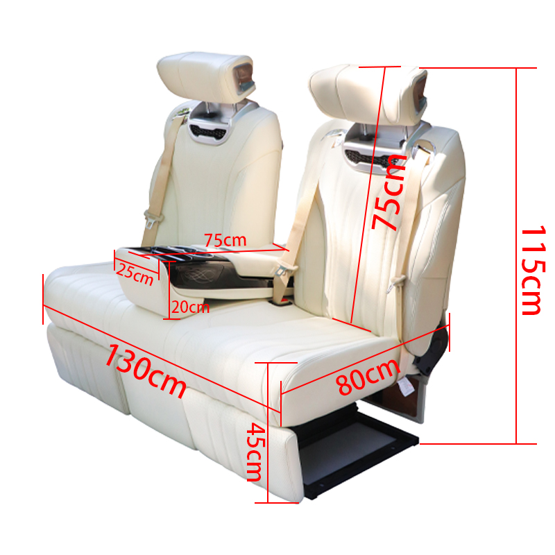 El asiento trasero del asiento de aviación de doble asiento del vehículo comercial se puede aplanar cuando el asiento del monovolumen de la cama está ventilado con un gabinete oculto con cinturón calefactable