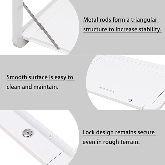Mesas plegables para vehículos recreativos, mesa montada en la pared para picnic exterior de autocaravana de 31,5 x 17,7 pulgadas, mesa de pared plegable de aleación de aluminio de primera calidad, kit de mesa de pared con cerradura para autocaravanas y autocaravanas
