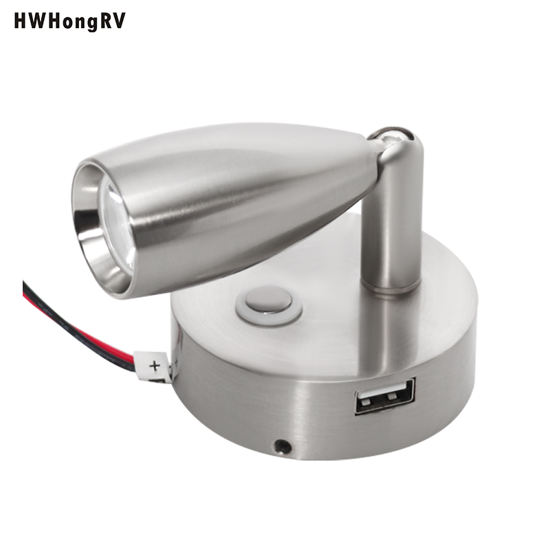 HWHongRV Lámpara de lectura RV LED Luz de noche Barco Camper Remolque Autocaravana Foco interior 2W Interruptor blanco cálido 10-30V Montaje en superficie
